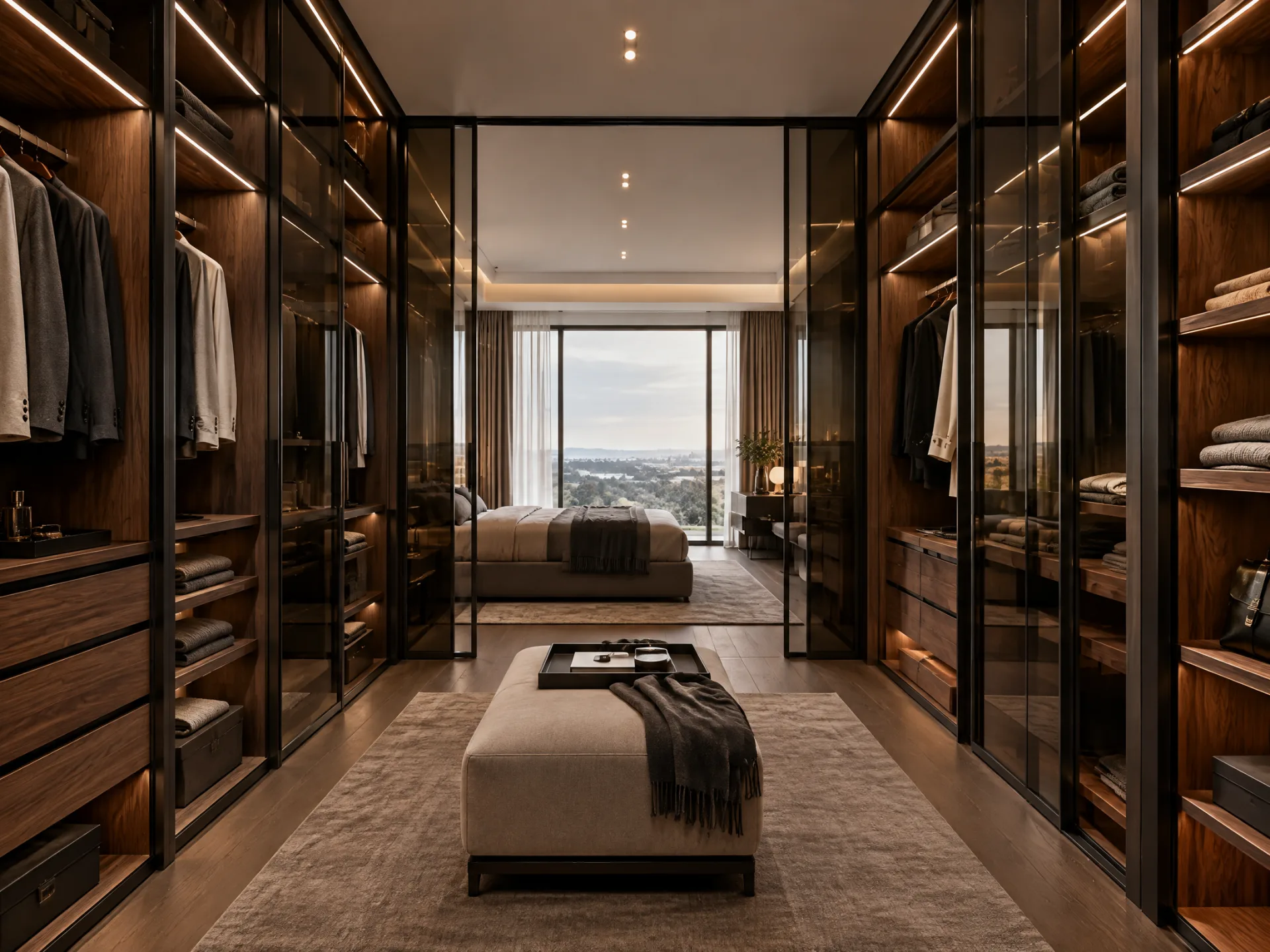 Closet planejado com iluminação integrada